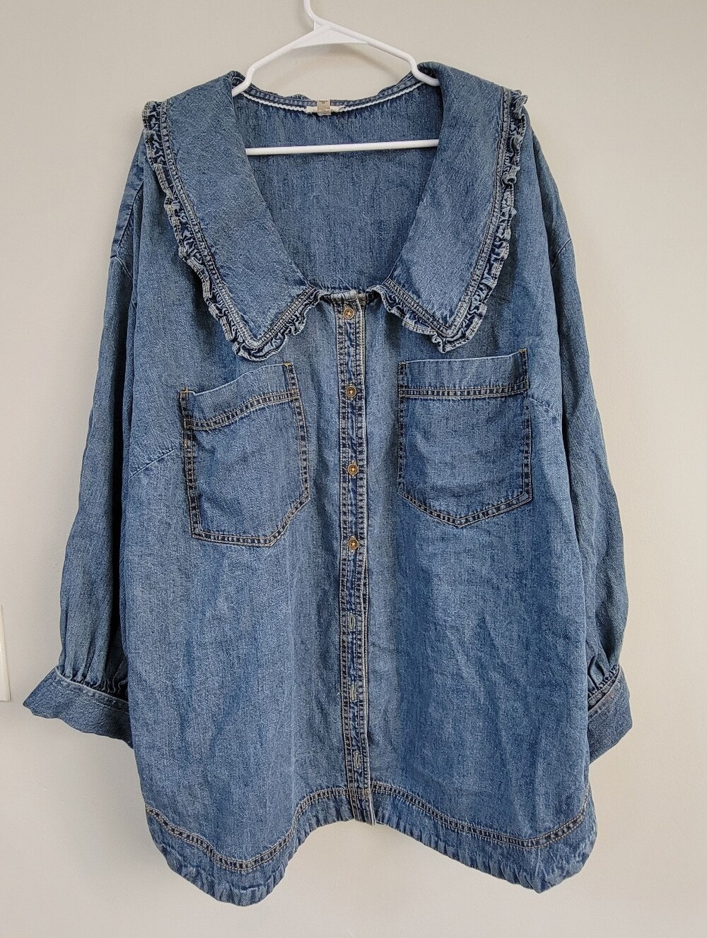 Anthropologie Pilcro Frill Collar Denim Blouse Women 3X Prairie Cottagecore